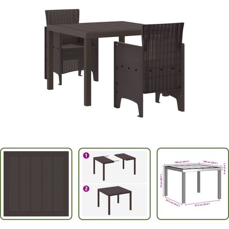Garten Stühle -  Garten Essgruppe 3 pcs Braun Polypropylen (1/5)