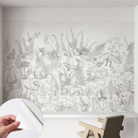 Papier peint autocollant adhésif avec motifs pour salon et chambre accessoire stylé pour votre intérieur Animaux de la forêt 152x104 cm (1/5)