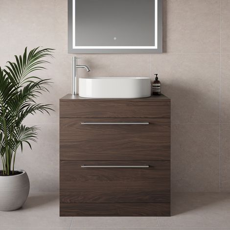Napoli 460 Brown Oak 800mm 2 Drawer Vanity Unit for Countertop Basins - 800mm - Chrome 480mm Handle