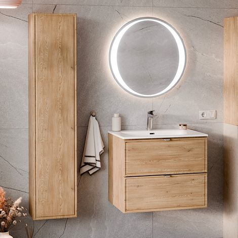 Conjunto mueble lavabo encastrado 60cm y columna Elias Madera (1/4)