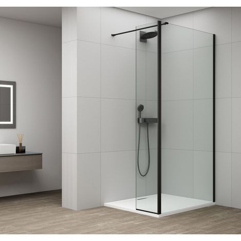 Panneau de douche ESCA BLACK MATT, verre fixe 700 mm, verre transparent, porte pivotante 500 mm (1/4)