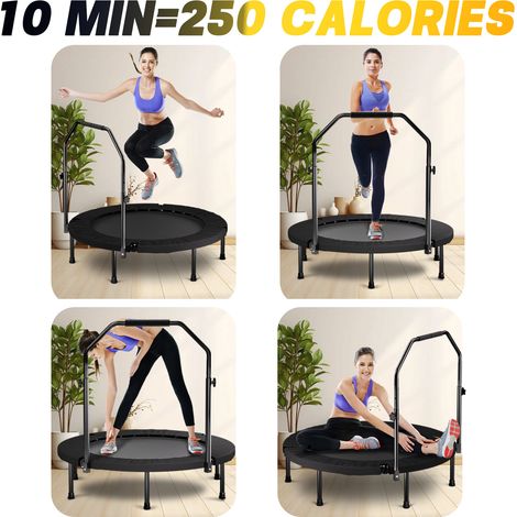 Trampolín fitness plegable de 101 cm en acero negro, ahorro de espacio para adultos FloraGrace (1/5)