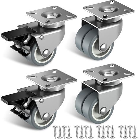 Roulette Charge Lourde de 50mm Roulettes pour Meubles avec Frein de Sécurité pour Charges Lourdes Capacité Totale de 400 kg (2 avec Frein et 2 sans) (1/5)