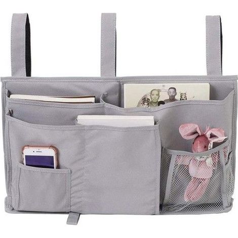 Sac de rangement de chevet à 8 poches de différentes tailles pour ranger boissons, téléphones portables, livres, (1/5)