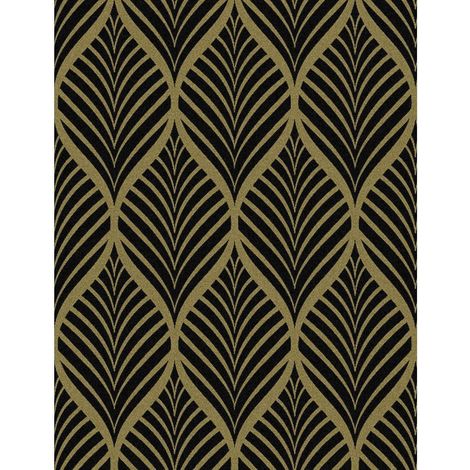 Papel pintado autoadhesivo con un moderno estampado geométrico minimalista, de 44,5 x 300 cm, apto para muebles o cocina (negro y dorado). (1/5)