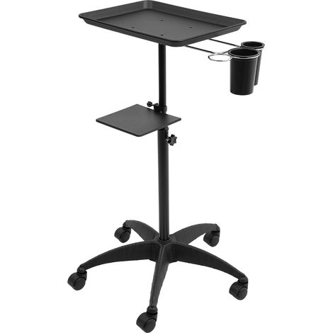 Plateau de salon avec plate-forme de rangement, plateau de tatouage en aluminium avec roulettes, hauteur réglable, plateau de rangement pour équipement de salon et spa, noir (1/5)