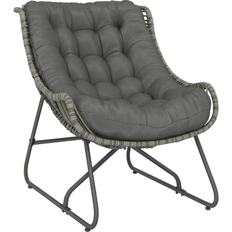 Sillón exterior de poliratán con cojines y correas, modelo cesta, cómodo y resistente, carga máxima 120 kg (1/5)