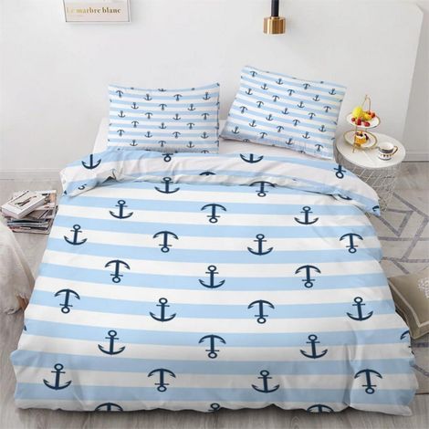 Bettwäsche-Set 220x240 cm mit Anker-Motiv, 3-teilig, Mikrofaser, Wendebettwäsche