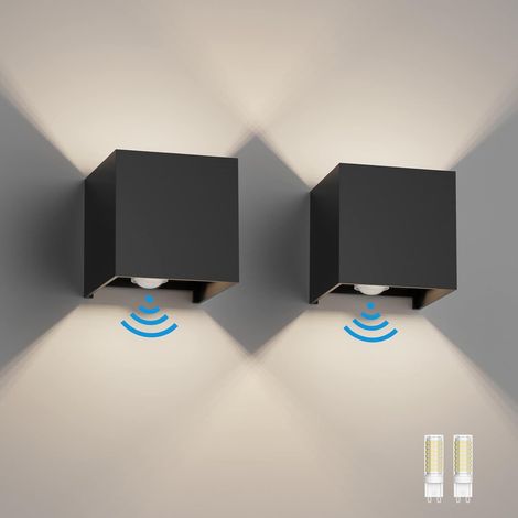 2PCS Applique Murale Extérieur avec Détecteur de Mouvement IP54 Éclairage Mural Intérieur avec Angle de Faisceau Réglable, avec Ampoule LED G9 Remplaçable Lampe, Blanc Naturel 4000K, Noir (1/5)