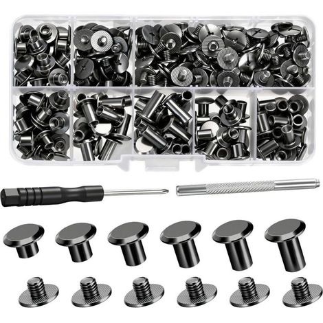 110 Pièces Rivets Rivet Cuir a Visser M5 x 4/5/6/8/10/12mm Vis de Reliure pour Les Décorations en Cuir DIY L'artisanat,portefeuille,livres,bagages,bricolage (1/2)