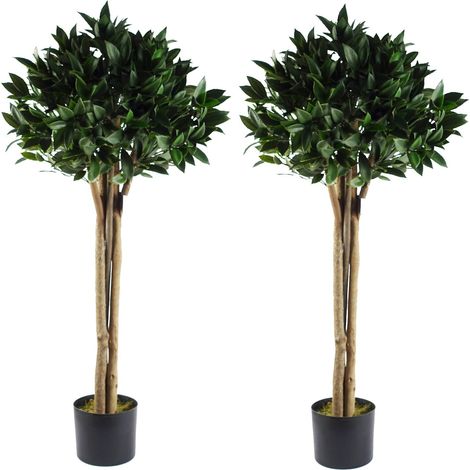 Artificial 120cm Pair of Bay Tree Laurel UV Resistant Outdoor Topiary (1/3)