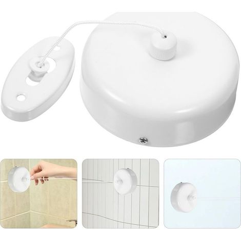 Étendoir mural rétractable de 3 mètres en nylon léger avec base en acier inoxydable blanc pour un séchage rapide dans les hôtels et les salles de bains. (1/5)