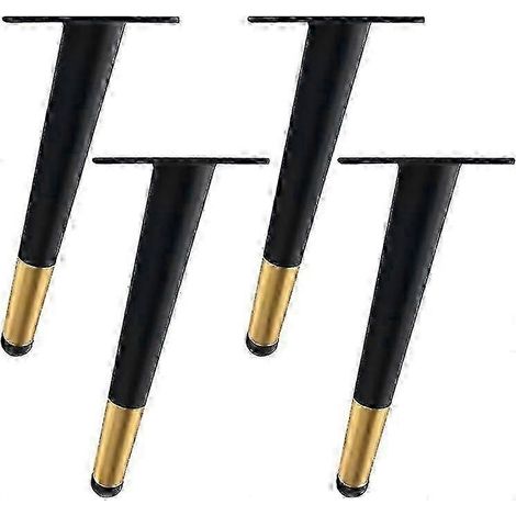 Ensemble de 4 pieds de meuble réglables, pieds de remplacement de meubles inclinés noirs et dorés, adaptés aux tables et armoires de 26 à 27 pouces (12 cm/4,7 pouces), fuselés. (1/5)