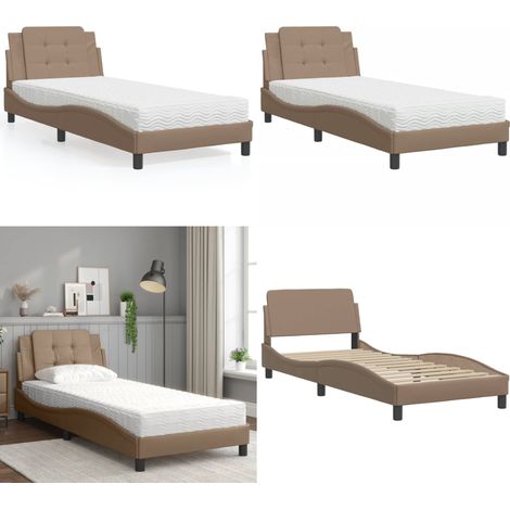 Bett mit Matratze Cappuccino-Braun 90x200 cm Kunstleder - Schlafzimmermöbel - Bettgestell - Doppelbett - Boxspringbett - Bettenrahmen - Home & Living (1/5)