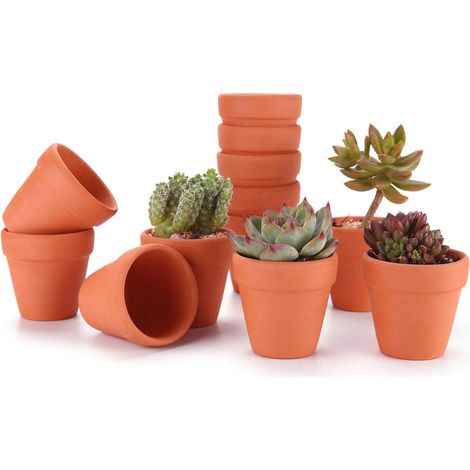 Lot de 12 pots en terre cuite de 6,5 cm pour cactus, fleurs et plantes succulentes pots en argile pour cactus, plantes succulentes, fleurs et décoration horticole pour mariages, fêtes, maisons, jardi