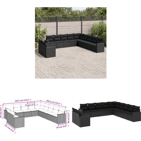 11-tlg. Garten-Sofagarnitur mit Kissen Schwarz Poly Rattan - Gartensofas - Outdoor Möbel - Lounge Set - Gartenlounge - Rattan Sofa - Home & Living (1/3)