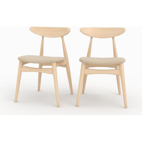 Lot de 2 chaises en tissu beige et bois d'hévéa - JOSETTE