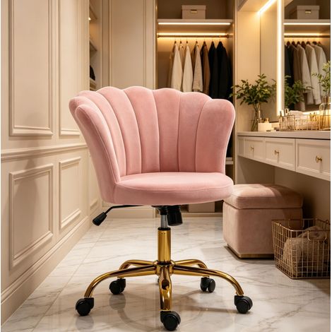 Silla de oficina giratoria 69x64x80-90 cm de terciopelo rosa con ruedas - CHICFURN (1/5)