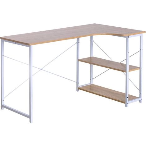 L-shaped corner desk – Computer work table – Gaming desk, study table and multifunctional dining table, Light oak and white (1/5)