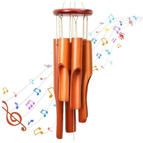 Carillons Éoliens en Bambou, 6 Röhren, 78 cm, Außenwindspiel, Holz-Windspiel für Meditation und Klangtherapie