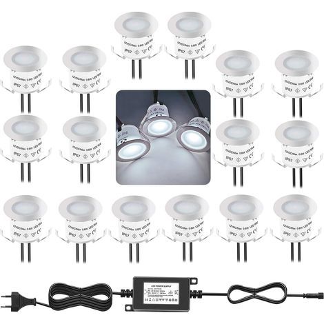 Kit d'éclairage encastré LED pour terrasse, blanc naturel 4000K, 12V, étanche IP67, éclairage au sol pour escaliers de piscine, marches, salle de bain, jardin, patio et aménagement paysager, intérieur (1/5)