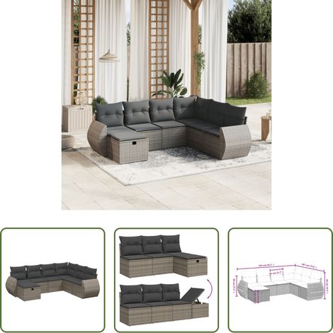 vidaXL Canapé en résine - Salon de jardin avec coussins 7 pcs gris résine tressée (1/5)