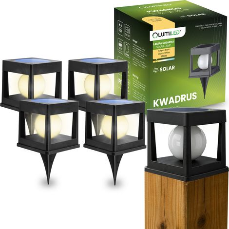 4 lámparas solares LED para jardín, empotrables, para exteriores, para postes de valla, vallas, balaustradas, terrazas, 3000K, Lumiled cuádruple (1/5)