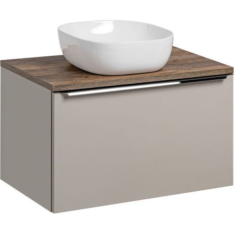 Set da bagno VANTA taupe: mobiletto sottolavabo 80cm + piano lavabo + lavabo bianco da appoggio