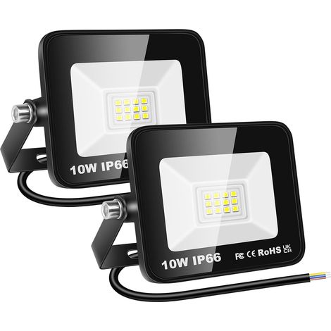 2x 10W Projecteur d'extérieur Led, 1000 LM Luminaire Exterieur, IP66 étanche Éclairage de Sécurité lampe pour Patio Garage Terrasse Jardin Chantier, 6000K Blanc Froid