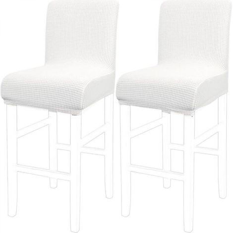 Lot de 2 housses de chaise de salle à manger blanc ivoire 35 x 35 x 2,5 cm, housses de chaise de bar extensibles à carreaux amovibles et lavables (1/5)