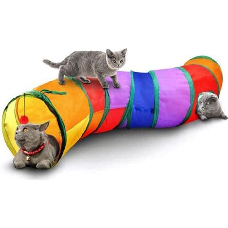 Tunnel interactif pour chat d'intérieur - Jouet pour animaux domestiques - Tunnel de jeu pour chats, chatons, lapins, chiots - Pliable (S-style-arc-en-ciel) (1/5)