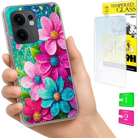 Custodia per Oppo Reno 13F 5G / 13 FS 5G con foto, retro con fiori e vetro 9H. (1/5)