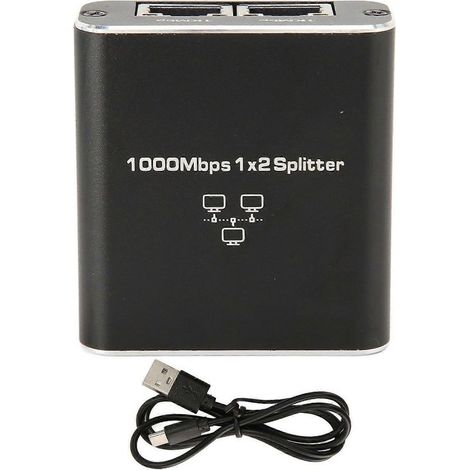 Répartiteur Gigabit 1000 Mbps, 1 entrée, 2 sorties RJ45, boîtier en alliage d'aluminium, compatible avec PC, ordinateurs portables et routeurs (1/5)
