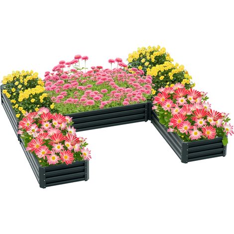 Lot de 5 bacs potagers carrés en acier modulable pour jardin : culture de légumes, plantes et fleurs - vert