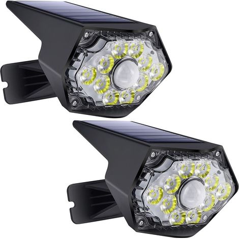 Lampes solaires de mouvement extérieur, Lampes de sécurité solaires à capteur de mouvement IP 67 Étanches Lampes solaires de sécurité pour jardin, terrasse, cour (lot de 2) (1/5)