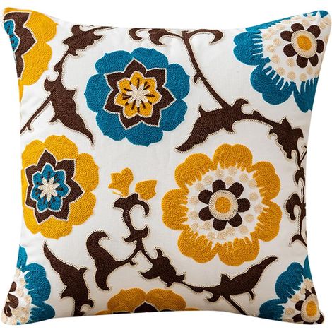 JSSEVN - Floral Cushion Cover 45x45cm, Embroidered Cushion Cover, Decorative Cushion Cover, Pillowcase for Home Decor Living Room Sofa, Boho Style Pattern (1/5)