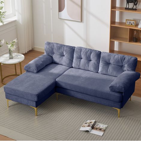 Canapé d’angle 187.5x130x79 cm bleu en bois avec méridienne réversible et tissu chenille (1/5)