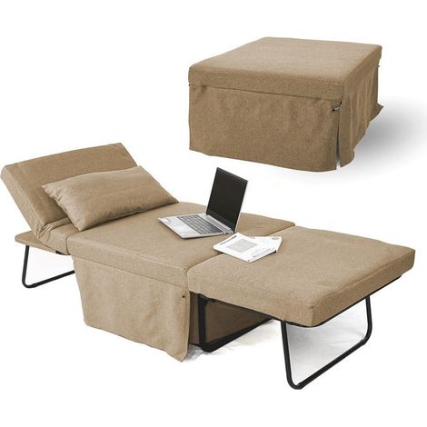 Poltrona letto singolo richiudibile in tessuto beige - Bibi (1/5)