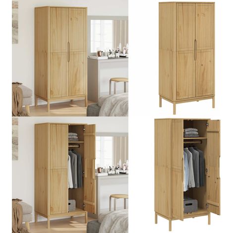 Kleiderschrank FLORO Wachsbraun 77x53x171 cm Massivholz Kiefer - Holzschrank - Kiefer Holz (1/5)
