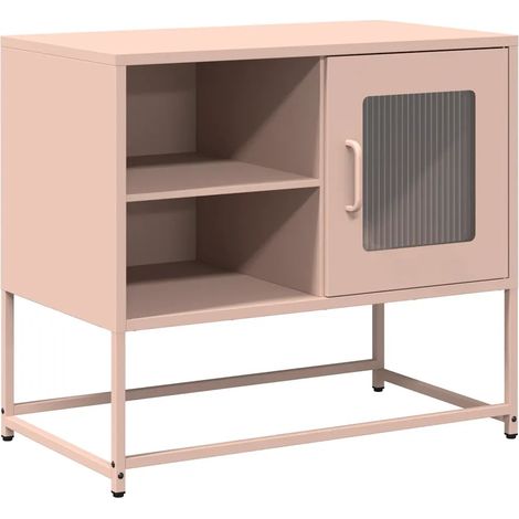 Meuble TV rose avec grand espace de rangement 68 x 39 x 60 cm style industriel en acier rose (1/5)