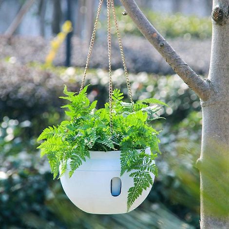 Pot de fleurs suspendu en forme de bol, à arrosage automatique, avec panier porte-plantes (1/4)