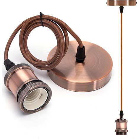 Lampada a sospensione in metallo E27, portalampada a sospensione da soffitto, cavo da 1 m, rosso (1) (1/5)