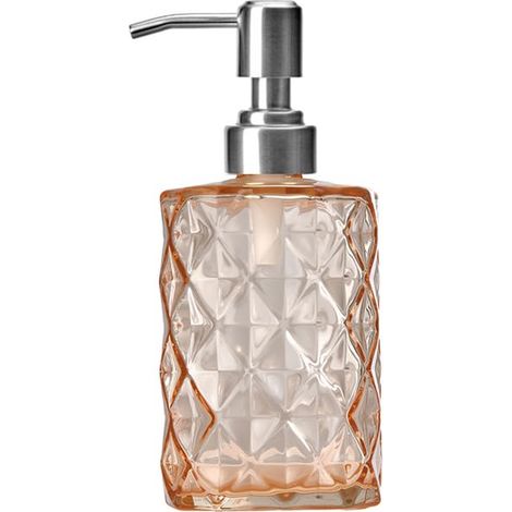 Distributeur de savon liquide en verre orange - Pompe diamant - Distributeur de savon liquide - Pour salle de bain, cuisine, plan de travail, buanderie, décoration moderne de ferme - 350 ml (1/5)