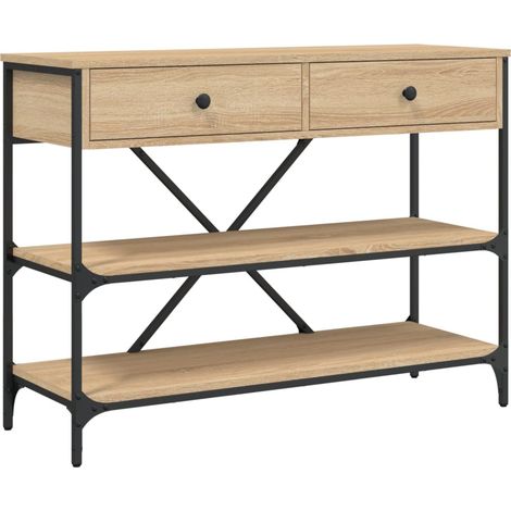 Table console avec tiroirs et étagères 100 x 34,5 x 75 cm en bois d'ingénierie couleur chêne et acier DEC031635