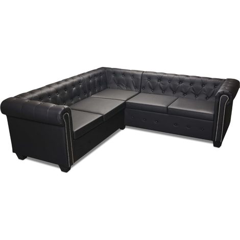 Divano angolare Chesterfield 5 posti in similpelle nera 020019699