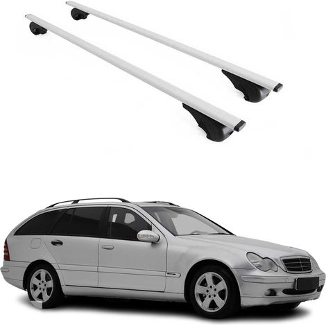 OMAC Barres de toit pour Mercedes Classe C S203 2001-2007 – TÜV / DIN 75302:2019 – Antivol inclus – Charge max 75 kg – 2 barres Argent (1/4)