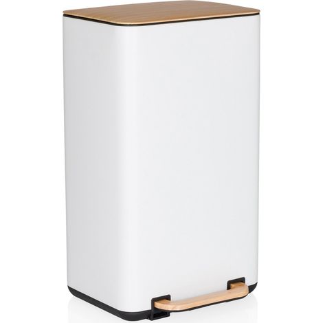 Abfallsammler / Mülleimer CLEAN NATURA 30L Holzoptik Stahl creme/walnuss hjh OFFICE (1/5)