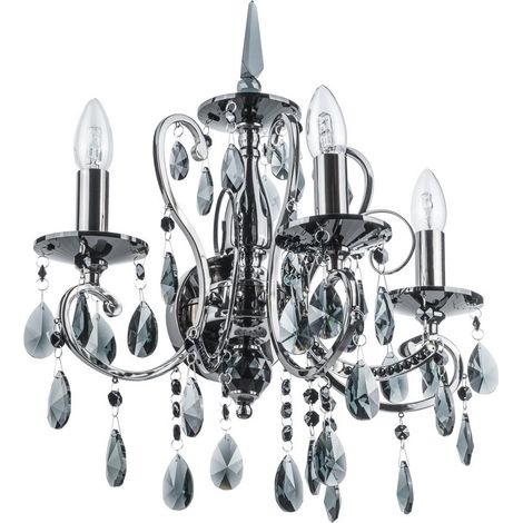 Italux Barocco Black - Applique murale classique noire à 3 lumières avec abat-jour en cristal, E14