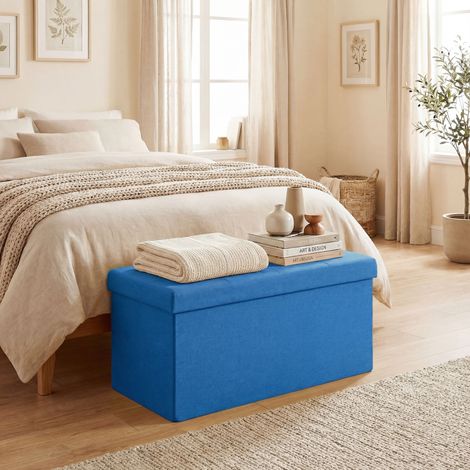 Puff Almacenaje, Banco Almacenaje Plegable 84 L 76x38x38 cm Tapizado en Lino Sintético Azul Claro