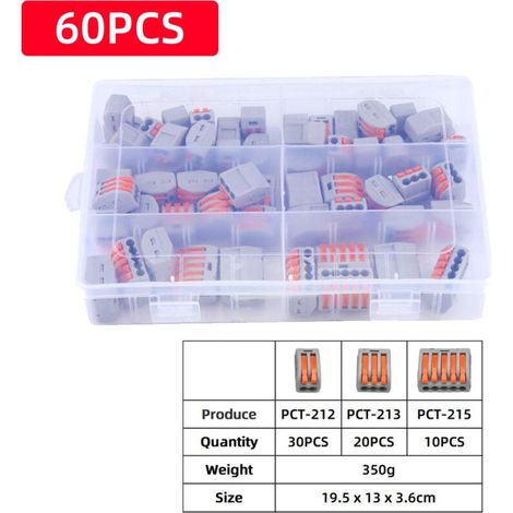 Bornes de Connexion Automatique, 60Pcs Connecteurs Electriques Rapide avec SPL-1/2/3/4/42/62 Levier-Ecrou Fil Connecteur Set Compact Bornier Electrique (1/4)